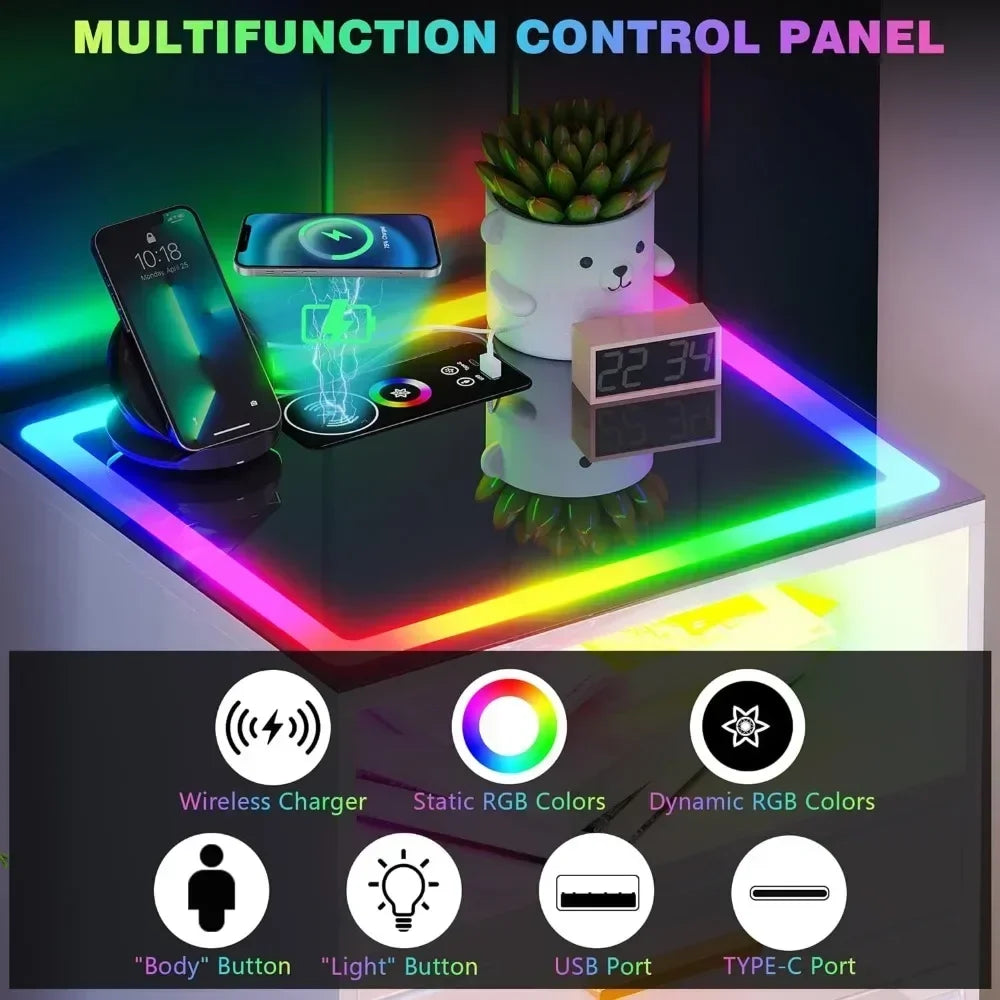 Smart Nightstand with LED Touch Screen and Wireless Charging