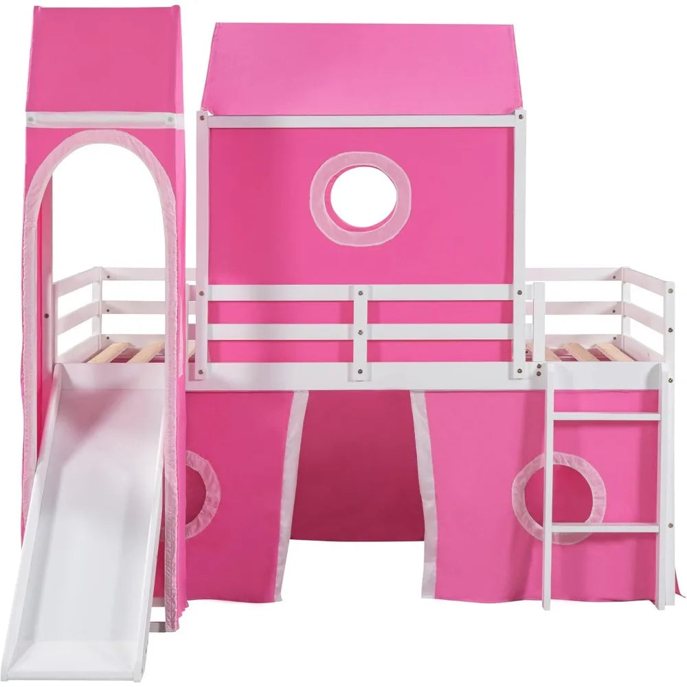 Kids Loft Bed with Slide and Playhouse Design