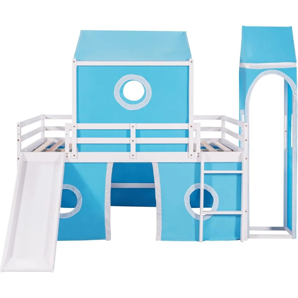 Kids Loft Bed with Slide and Playhouse Design