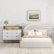 Luxurious Velvet Bed Frame with Round Headboard, Storage Drawers, and Integrated LED Lighting – Elegant and Functional Bedroom Upgrade