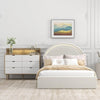 Luxurious Velvet Bed Frame with Round Headboard, Storage Drawers, and Integrated LED Lighting – Elegant and Functional Bedroom Upgrade