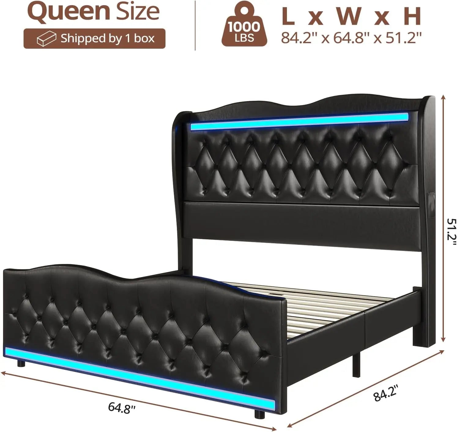 Queen Bed Frame with LED Headboard