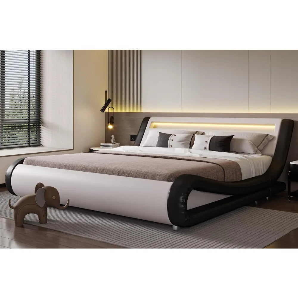 Minimalist Modern King Bed Frame with LED Adjustable Headboard