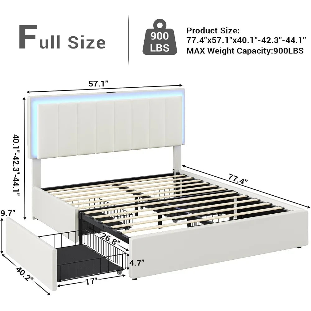 Modern Style Bed Frame with LED Headboard