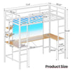 Twin Metal Loft Bed with U-Shaped Desk and RGB LED Lights