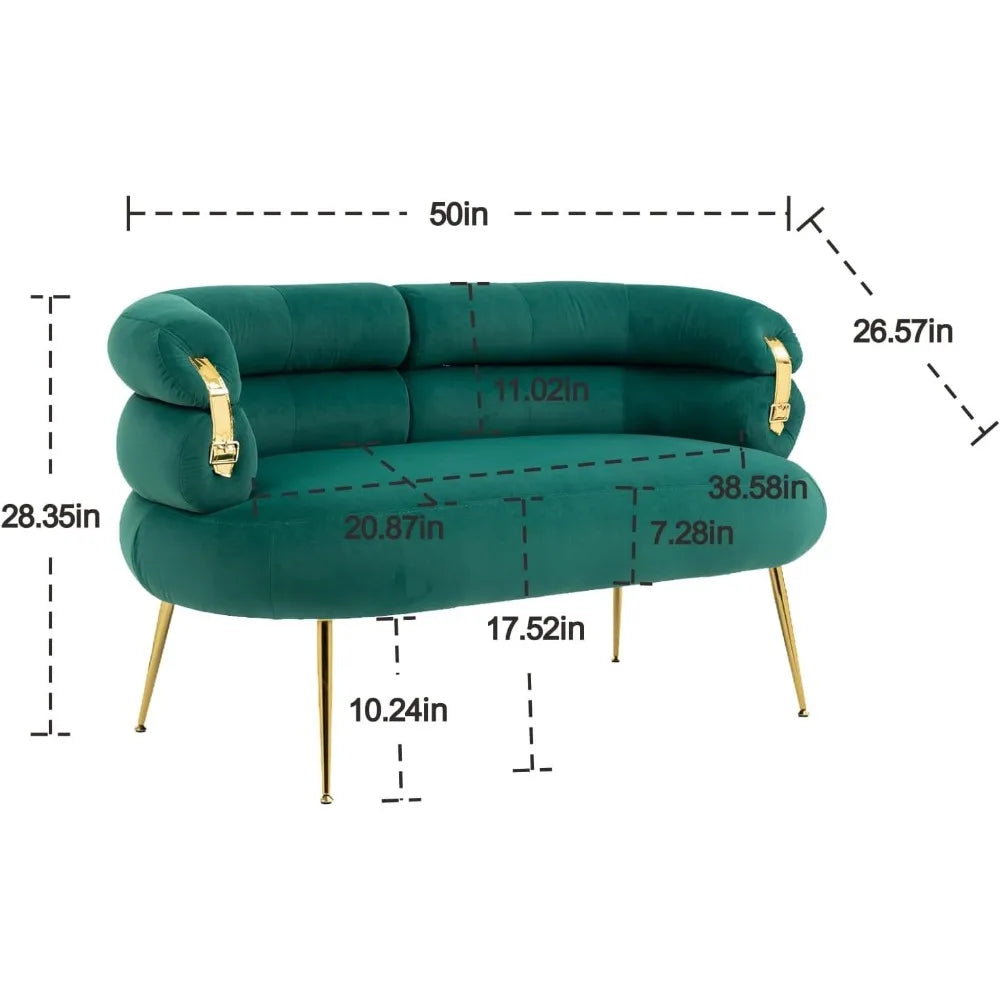 Sofa dwuosobowa Emerald Velvet z złotymi akcentami