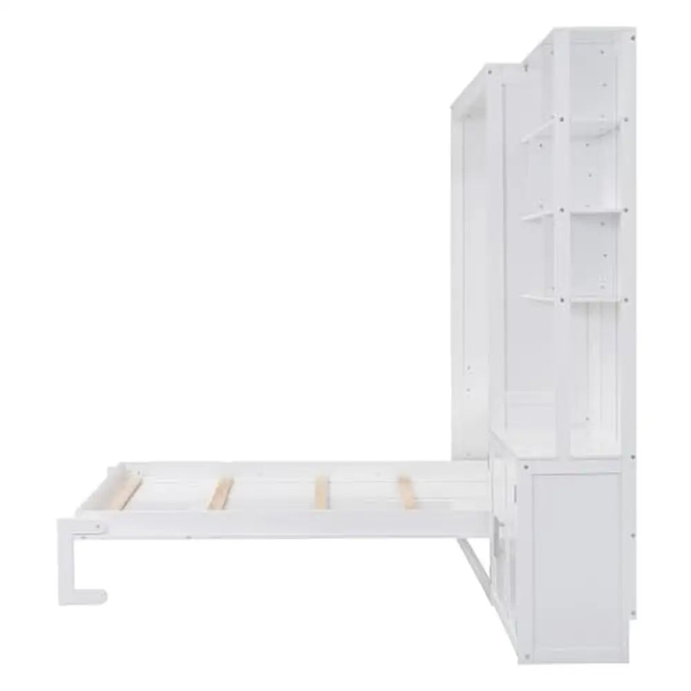 Full-Size Murphy Bed with Storage, Foldable Design, and Durable Wood Frame