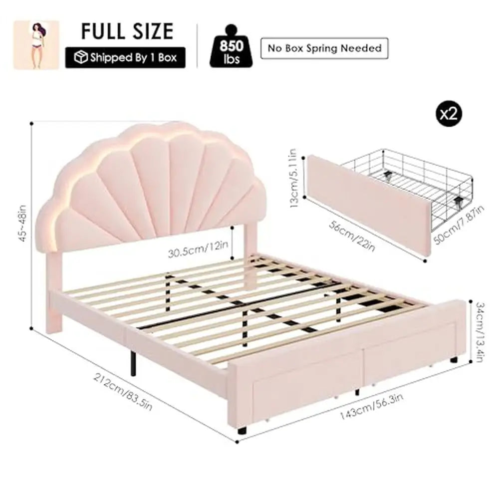 LED Smart Round Bed with Adjustable Headboard and Storage Drawers