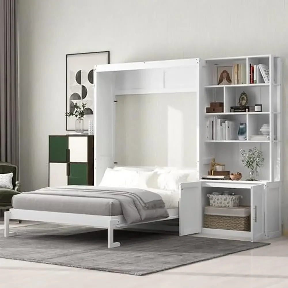 Full-Size Murphy Bed with Storage, Foldable Design, and Durable Wood Frame