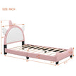 Modern Pink Velvet Platform Bed with Unicorn-Shaped Headboard and Storage Space