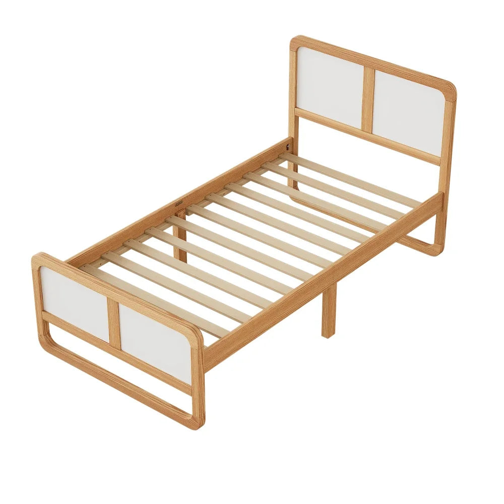 Minimalist Modern Twin Bed Frame in White & Walnut