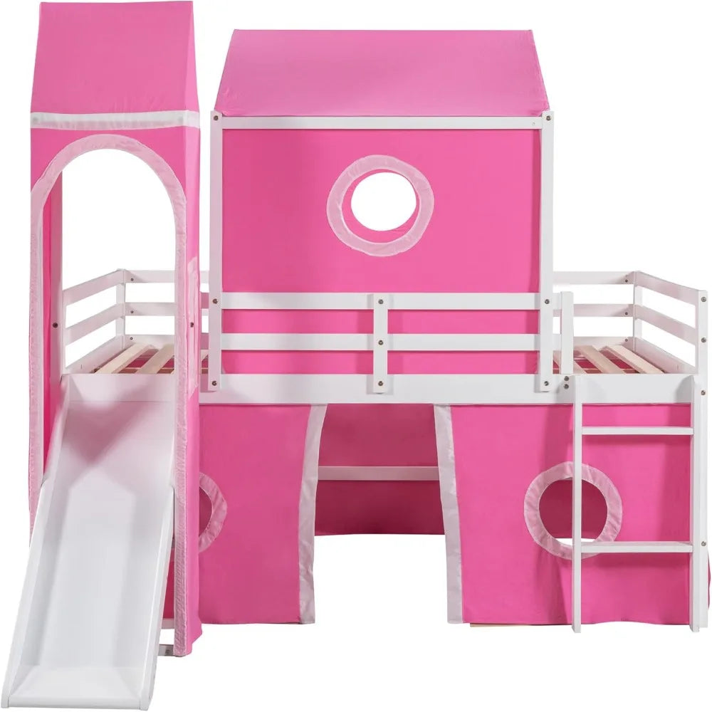 Kids Loft Bed with Slide and Playhouse Design