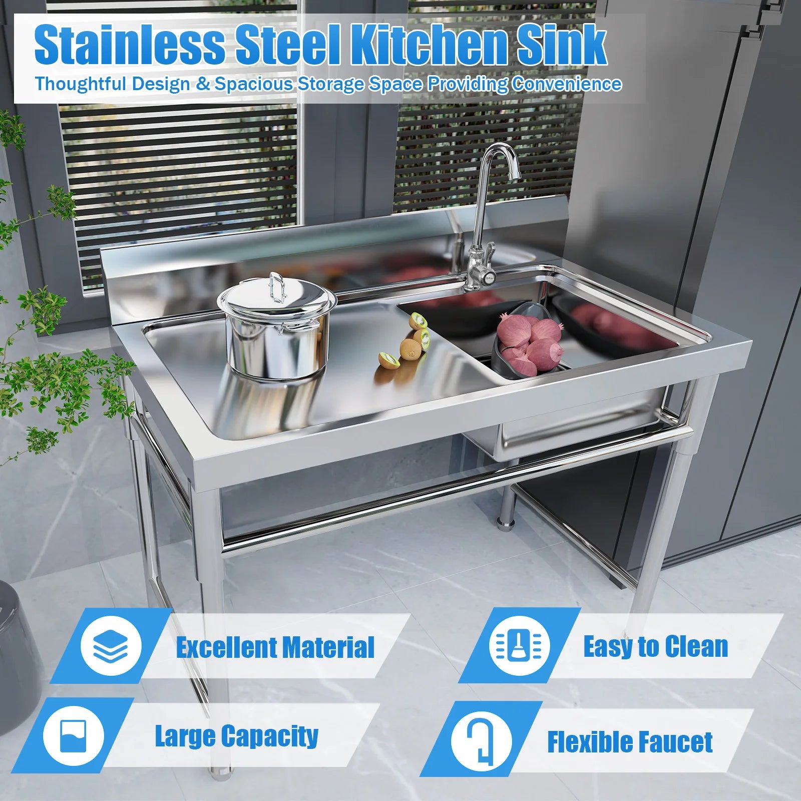 Commercial Stainless Steel Square Kitchen Sink with Faucet