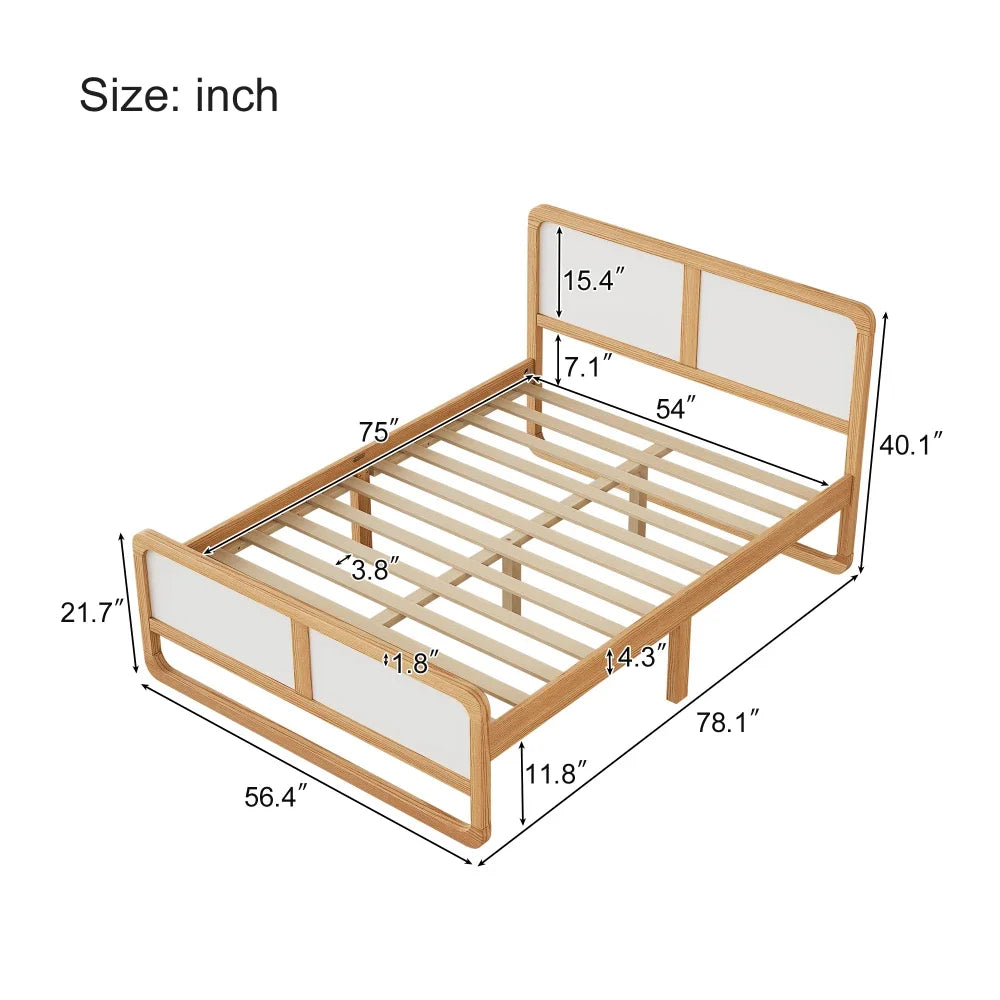 Minimalist Modern Twin Bed Frame in White & Walnut