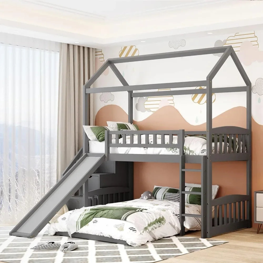 Unleash Imagination: House Bunk Bed - Slide, Storage Steps, and Whimsical Design