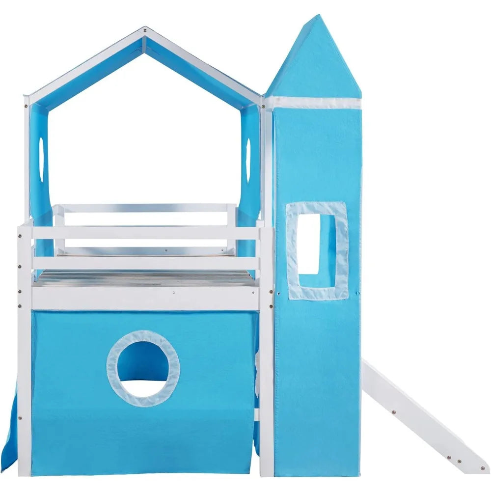 Kids Loft Bed with Slide and Playhouse Design