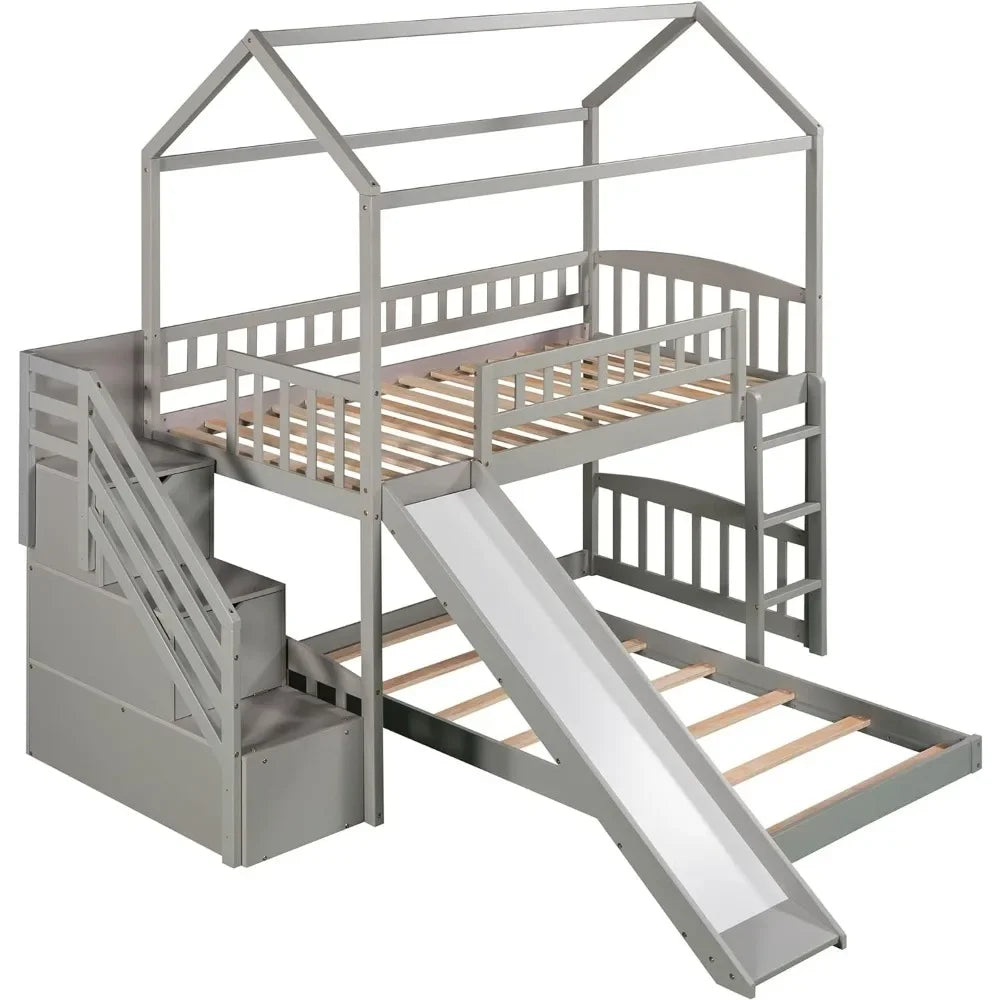 Unleash Imagination: House Bunk Bed - Slide, Storage Steps, and Whimsical Design