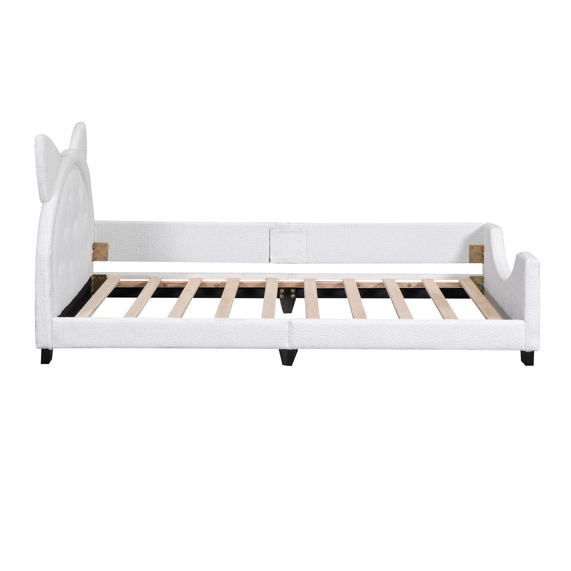 Twin Size PU & Upholstered Daybed with Carton Ears Shaped Headboard in Pink/White