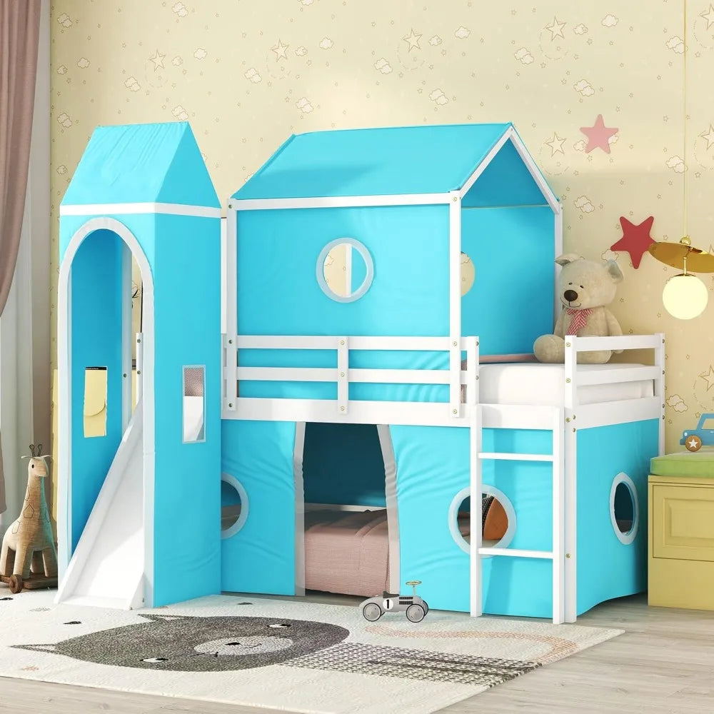 Kids Loft Bed with Slide and Playhouse Design