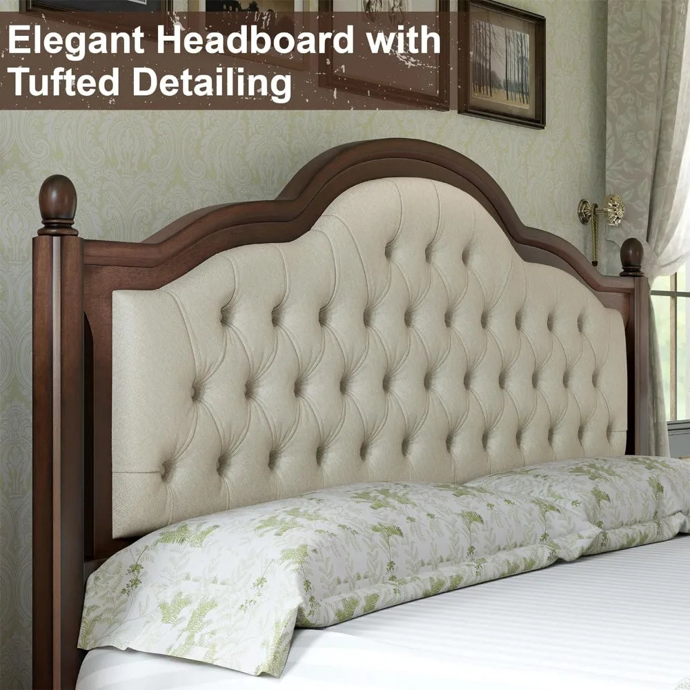 Rubberwood Bed Frame with Elegant Headboard