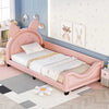 Twin Size PU & Upholstered Daybed with Carton Ears Shaped Headboard in Pink/White