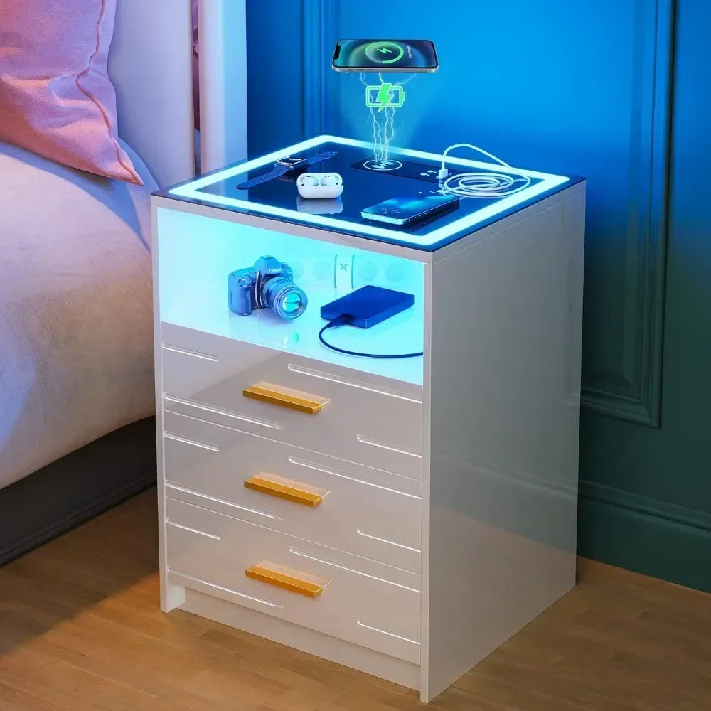 Smart Nightstand with LED Touch Screen and Wireless Charging