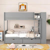 Modern Full over Full Bunk Bed with Storage Shelves and Drawers - Sleek Grey Finish