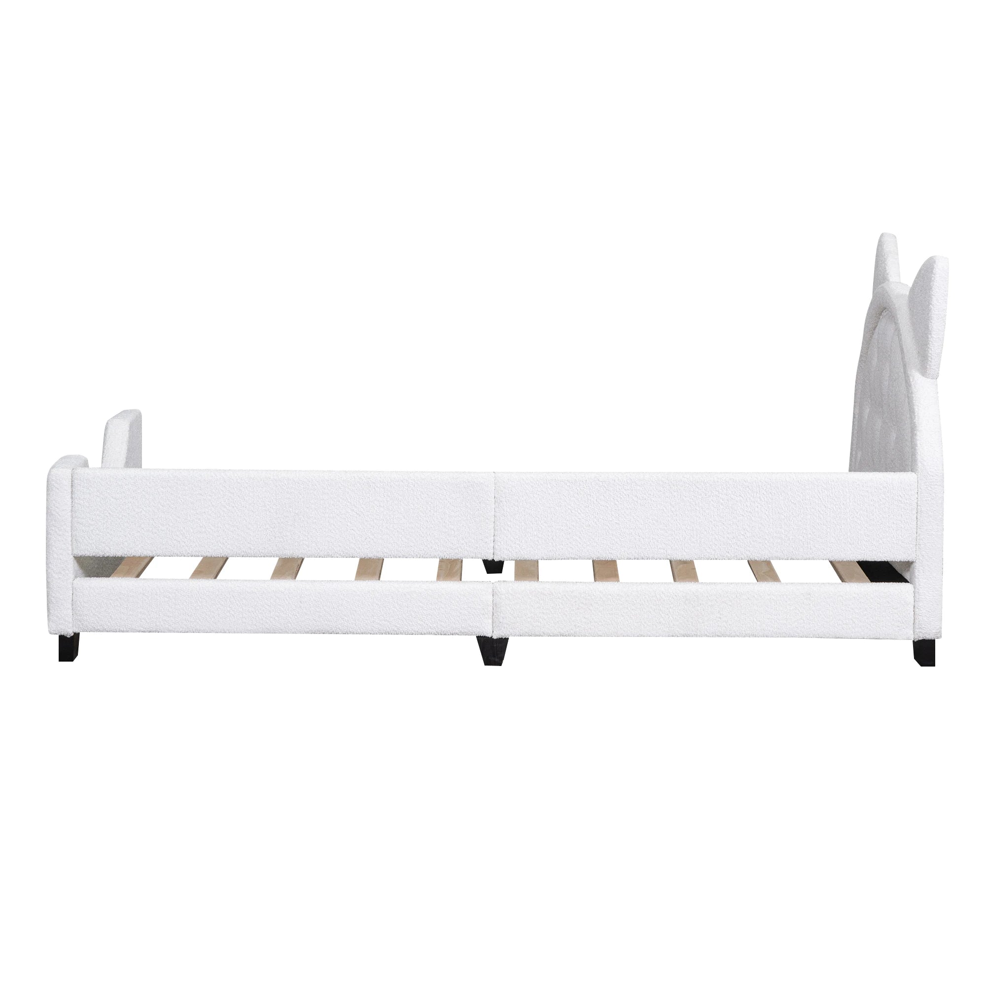 Twin Size PU & Upholstered Daybed with Carton Ears Shaped Headboard in Pink/White