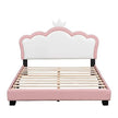 Full Size Crown-Shaped Upholstered Day Bed with Faux Leather Finish - Pink