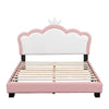 Full Size Crown-Shaped Upholstered Day Bed with Faux Leather Finish - Pink