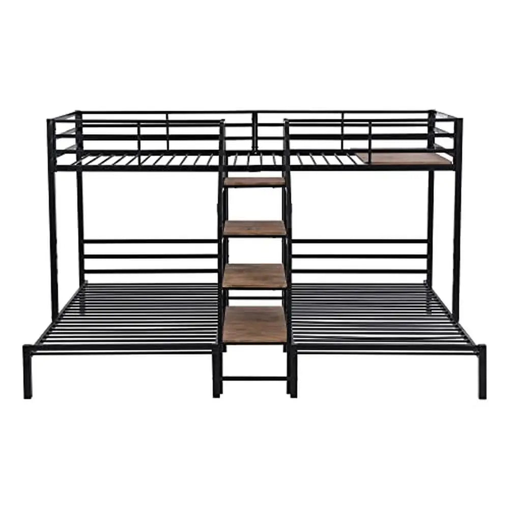 Versatile Metal Bunk Bed with Shelves and Sturdy Frame - Twin/Twin - Black