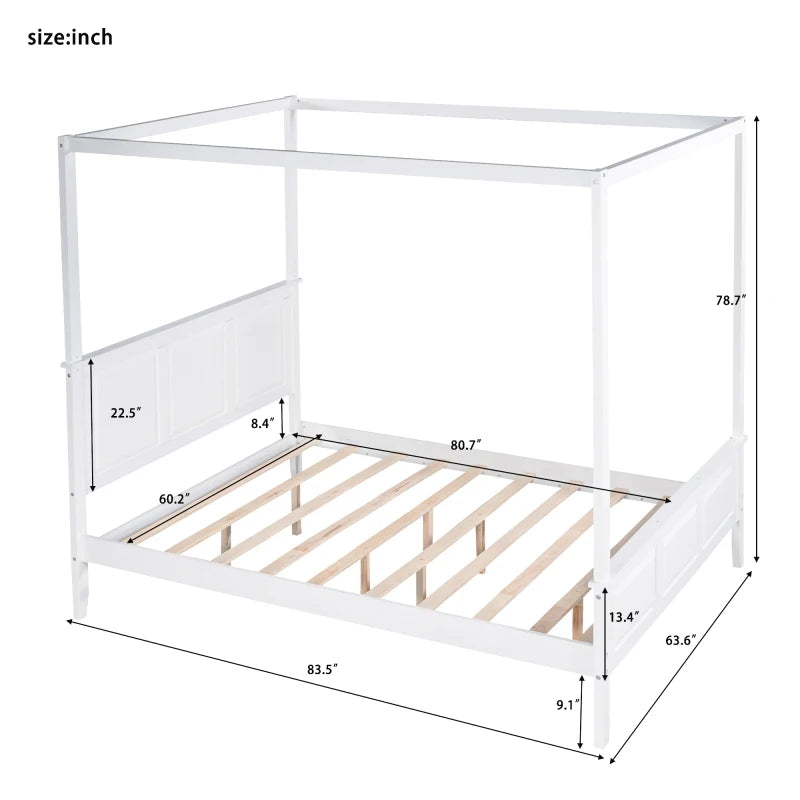 Modern Pine Canopy Platform Bed with Customizable Curtains