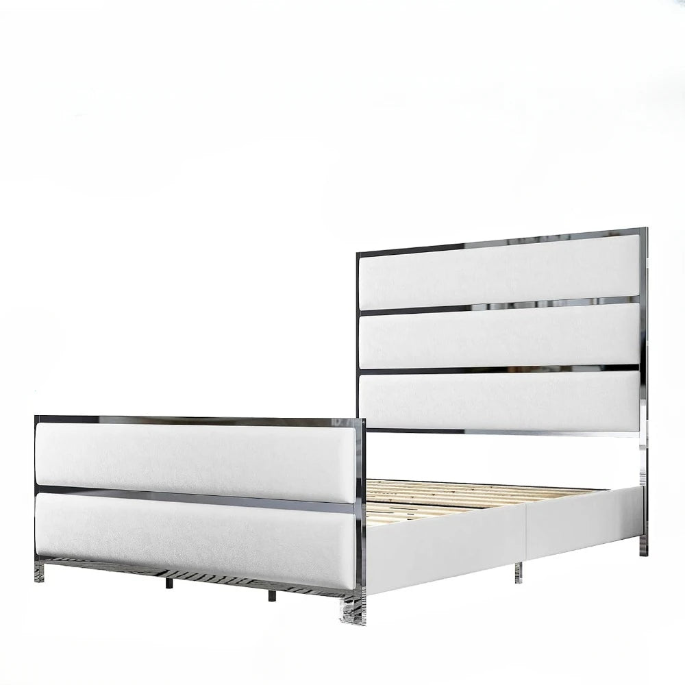 Modern Velvet Upholstered King Bed Frame with Tall Headboard and Silver Edge Design - Sturdy Construction, Noise-Free, Easy Assembly