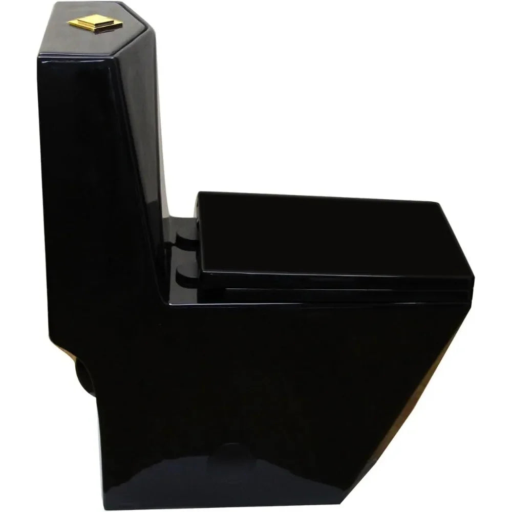 Glossy Black Modern Square Toilet with Dual Flush