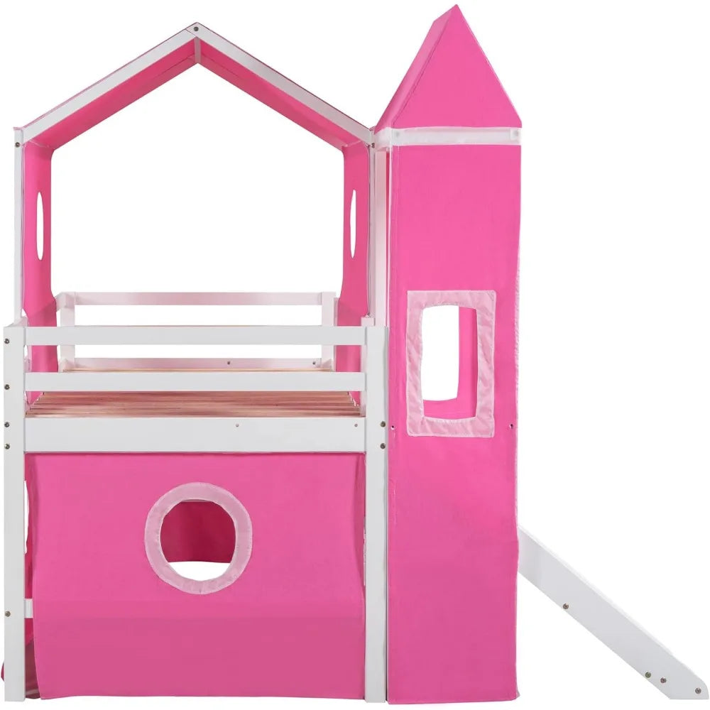 Kids Loft Bed with Slide and Playhouse Design