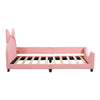 Twin Size PU & Upholstered Daybed with Carton Ears Shaped Headboard in Pink/White