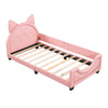 Twin Size PU & Upholstered Daybed with Carton Ears Shaped Headboard in Pink/White