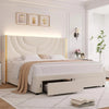 Bed with LED Headboard and Storage Drawers - Gleaming House