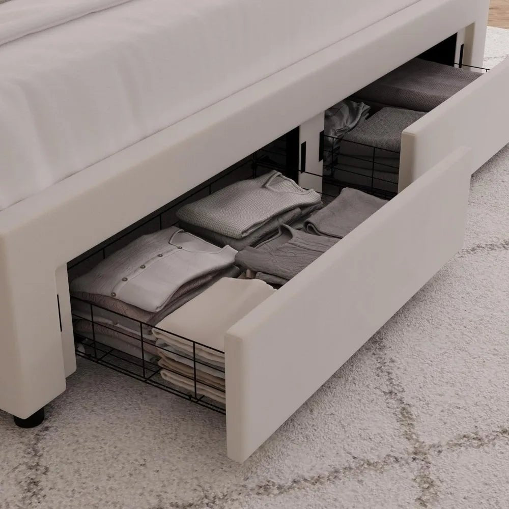 Bed with LED Headboard and Storage Drawers - Gleaming House