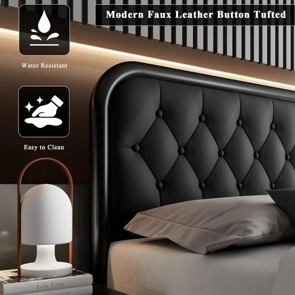 Classic Faux Leather Bed Frame with High - Density Foam Padding - Gleaming House