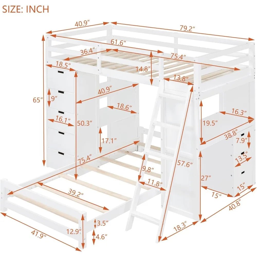 Classic Style Bunk Bed with Storage - Gleaming House