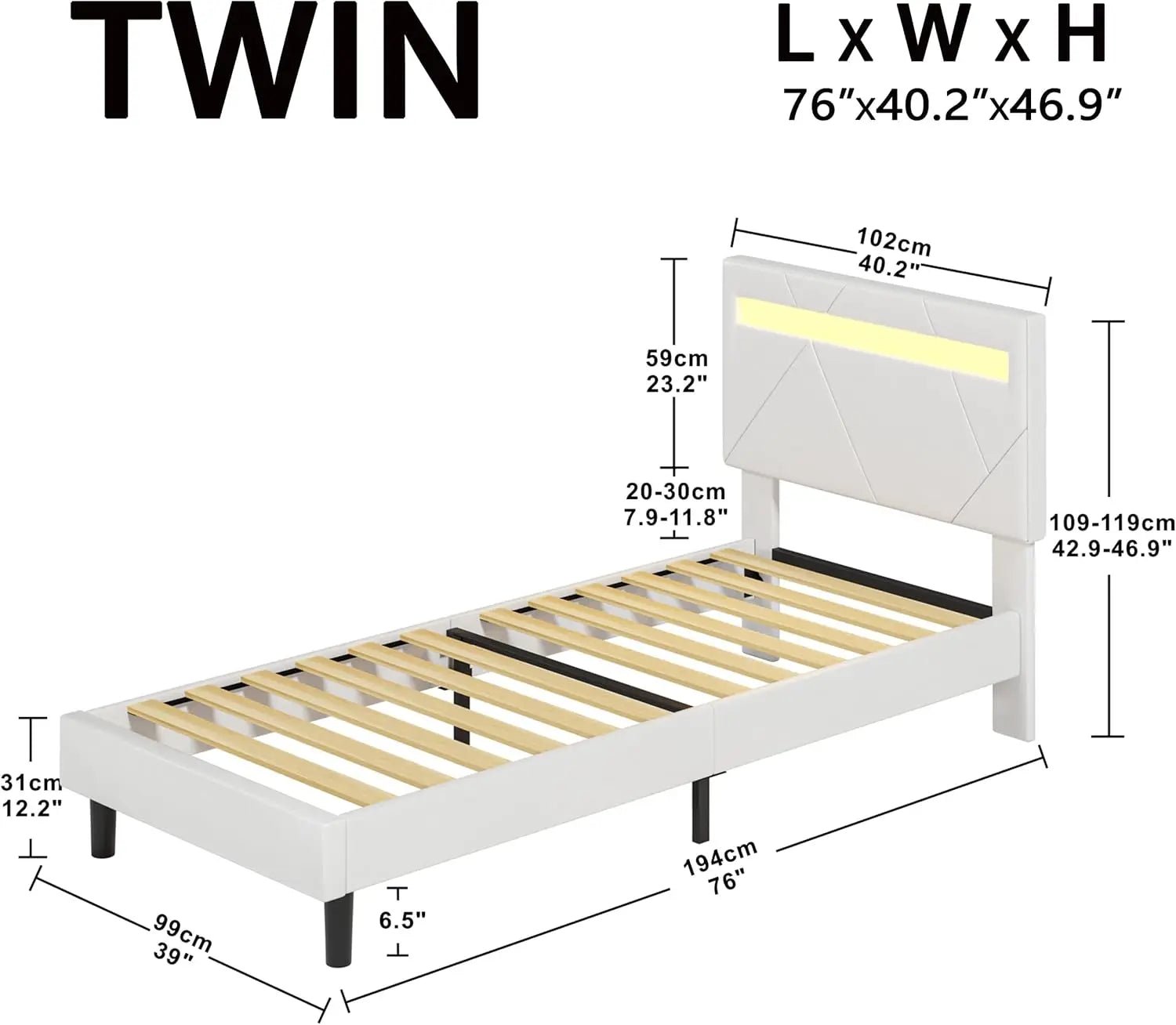 Classic Style LED Platform Bed Frame with Adjustable Headboard and RGB Lights - Gleaming House