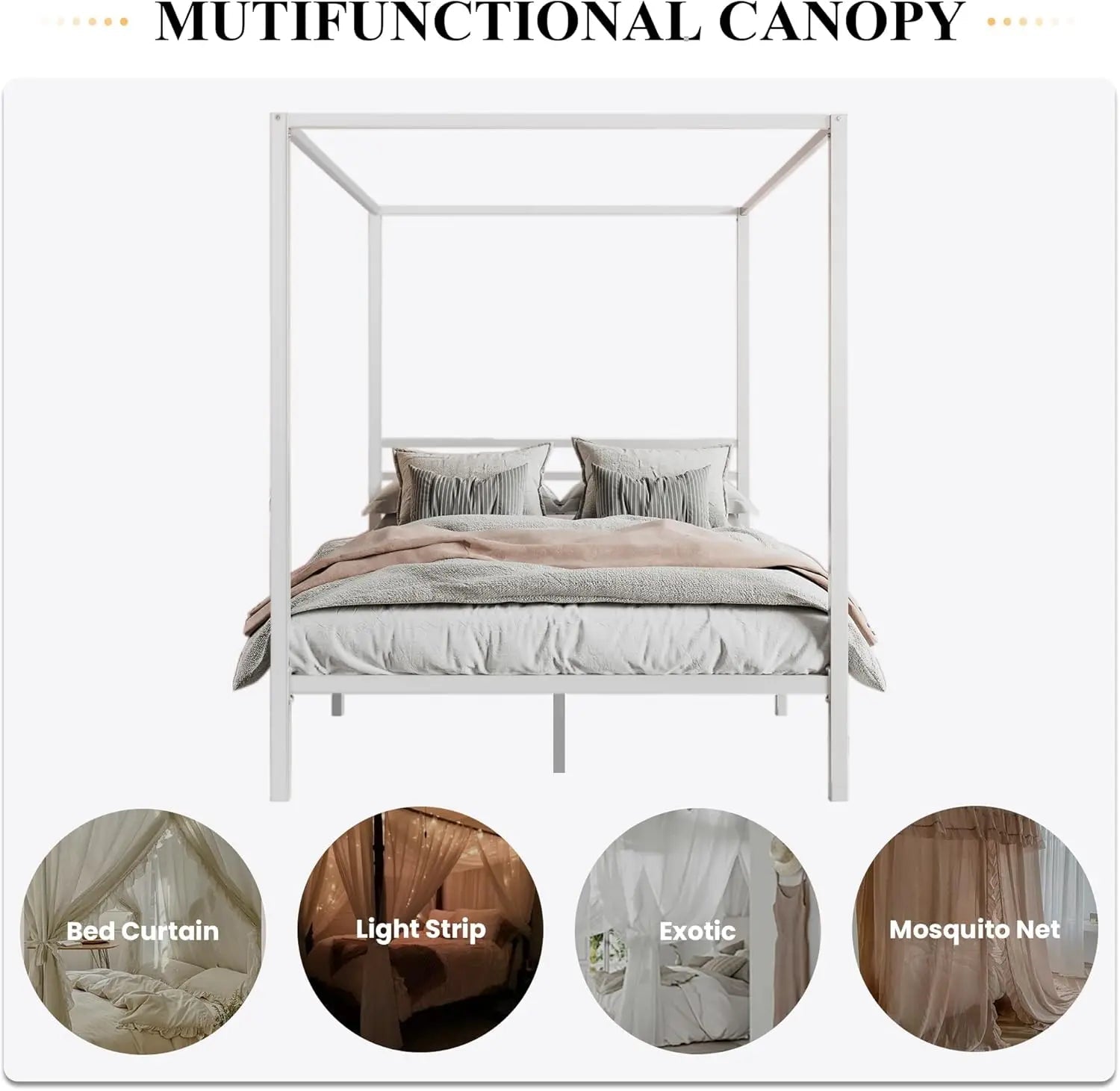 Customizable Metal Canopy Bed with Storage Space and Sturdy Construction - Modern Style - Gleaming House