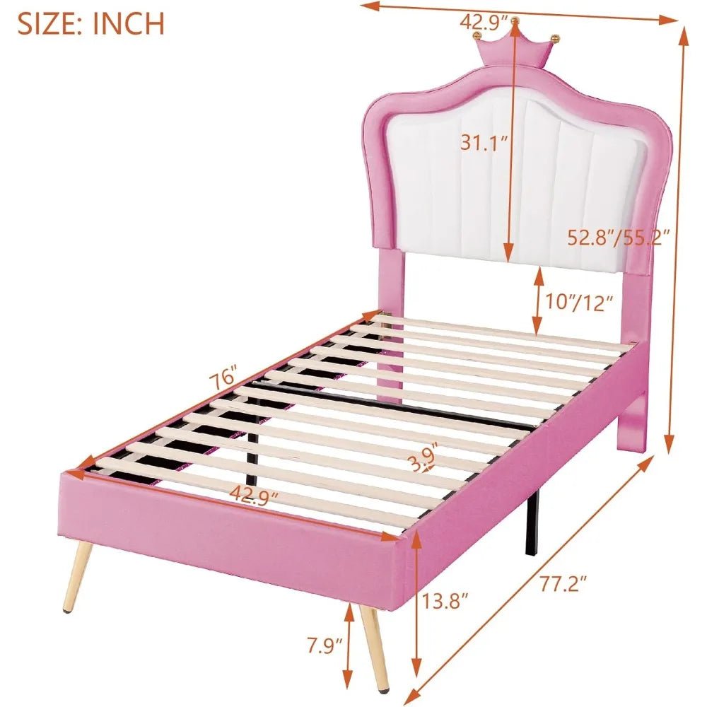 Cute Crown Design Princess Bed Frame with LED Lights - Gleaming House