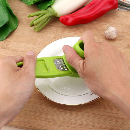 Eco - Friendly Plastic and Stainless Steel Garlic Press - Compact 14x4cm, Available in Rose and Gree - Gleaming House