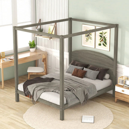 Elegant and Sturdy Canopy Bed Frame with Classic Style and Modern Aesthetics - Queen Size, Easy Assembly, and Durable Construction - Gleaming House