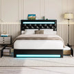 Full - Size Bed Frame with RGB LED Light and Adjustable Headboard - Gleaming House