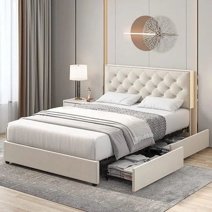 Full Size Bed Frame with Storage and Charging Features - Gleaming House