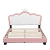 Full Size Crown - Shaped Upholstered Day Bed with Faux Leather Finish - Pink - Gleaming House