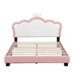 Full Size Crown - Shaped Upholstered Day Bed with Faux Leather Finish - Pink - Gleaming House